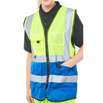 Image of Two Tone Executive Waistcoat Saturn Yellow/Royal - Size L