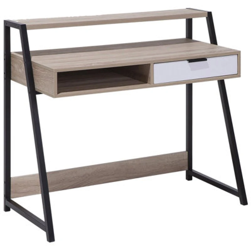 Image of Beliani Home Office Desk Calvin Light Brown 100 Cm 50 Cm With Storage