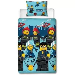 image of Lego Don't Panic City Duvet Cover Set (Single) (Light Blue/Black/Golden Yellow) - Light Blue/Black/Golden Yellow