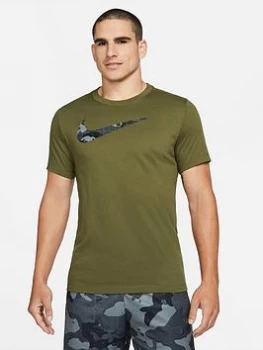 Image of Nike Train Dri-FIT Camo Swoosh T-Shirt - Green, Size L, Men