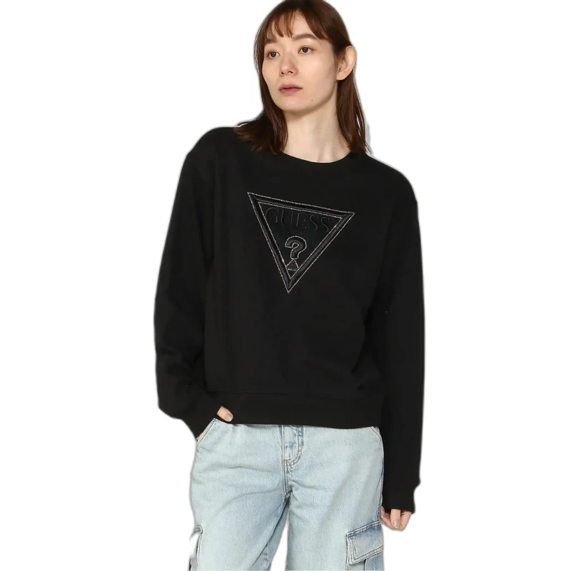 Image of Guess Womens triangle fleece sweatshirt Guess Noir Female S