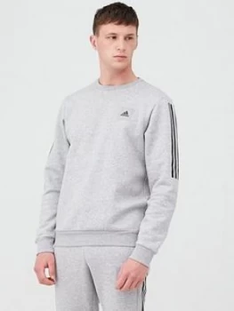 image of Adidas 3 Stripe Crew Sweat - Medium Grey Heather, Size S, Men