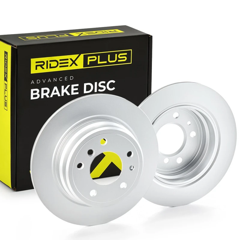 Image of RIDEX PLUS 82B0253P Brake disc Rear Axle, Solid, Grey Cast Iron, Coated, High-carbon, without bolts/screws Grey Cast Iron Brake Disc (82)