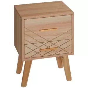 image of HOMCOM Bedside Cabinet, Scandinavian Bedside Table with Drawers, Bed Side Table with Wood Legs, Natural