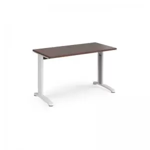 image of TR10 straight desk 1200mm x 600mm - white frame and walnut top