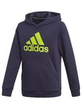 adidas Boys Badge Of Sport Hoodie - Navy, Size 9-10 Years