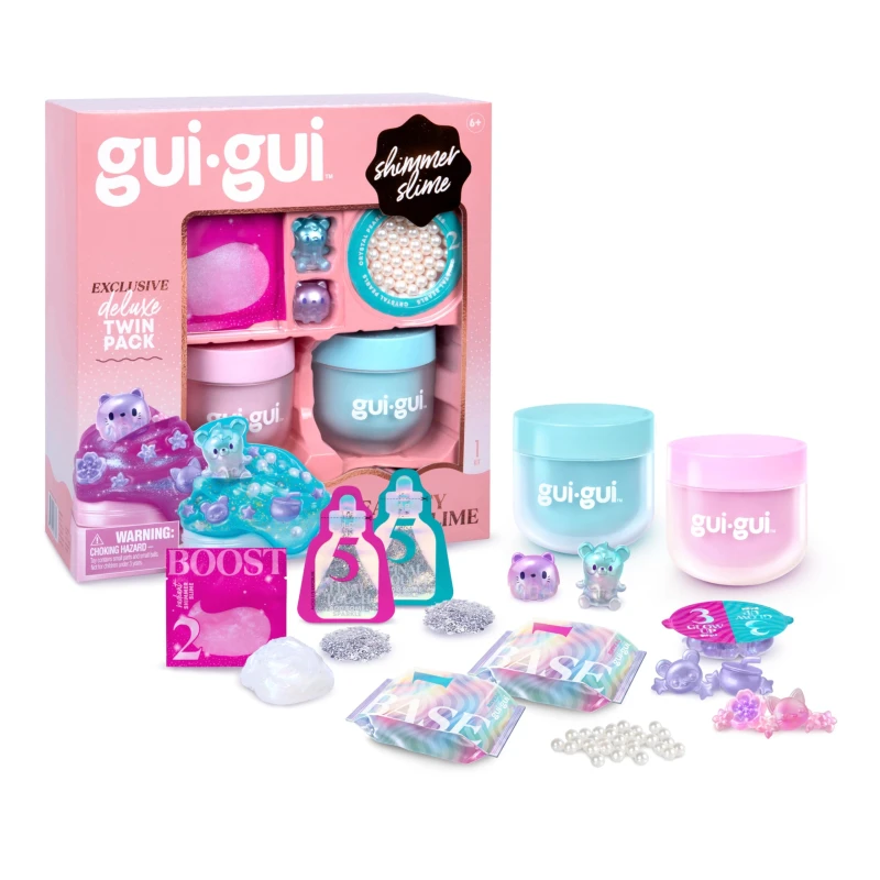 Image of Exclusive Gui Gui Shimmer Deluxe Duo Pack With 2 Iridescent Slimes Pearl Bead Booster And 2 Glow-Up And Finishing-touch Sachets Level Up Your Slime