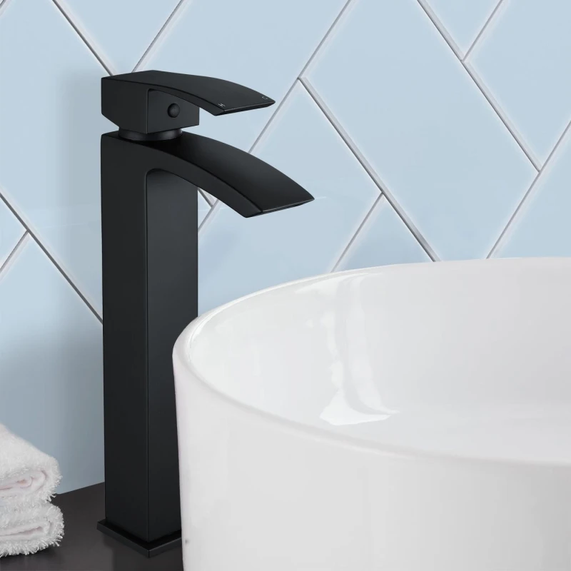 Image of Nes Home Mens Arke Modern Extended Matte Black Design Countertop Basin Mono Mixer Tap + Waste Black Male
