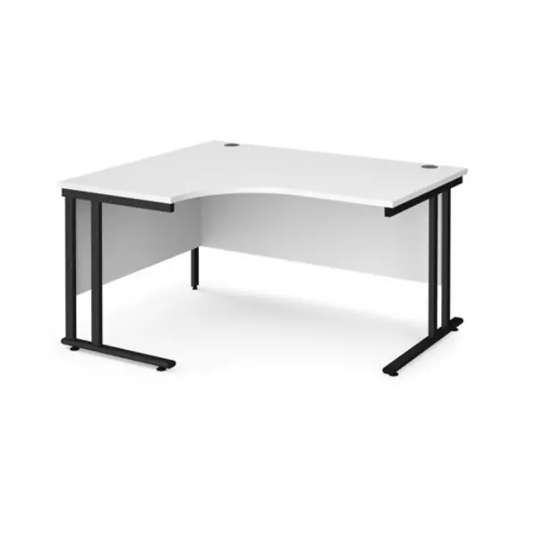 image of Office Desk Left Hand Corner Desk 1400mm White Top With Black Frame 1200mm Depth Maestro 25 MC14ELKWH