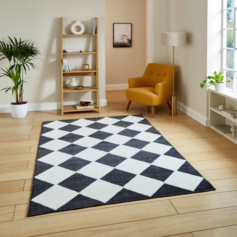 Image of SO'HOME Diamond Pattern Hi-Low Textured Pile Rug Charcoal 080X150CM;120X170CM;160X230CM;200X290CM