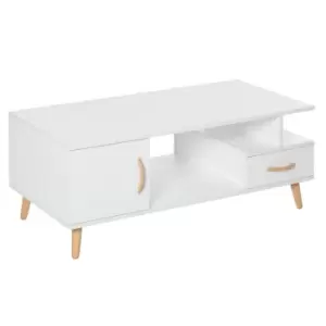 Image of Homcom Modern Minimalist Storage Coffee Table White With Drawer Wood Legs And Handles