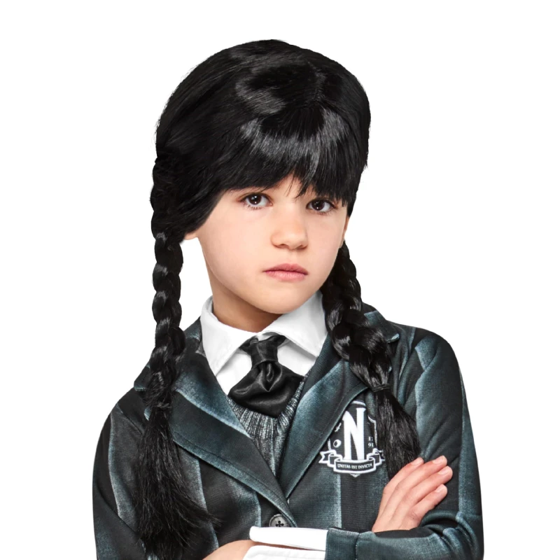 Image of Rubie's Official Wednesday Addams Girls Wig Kids Fancy Dress