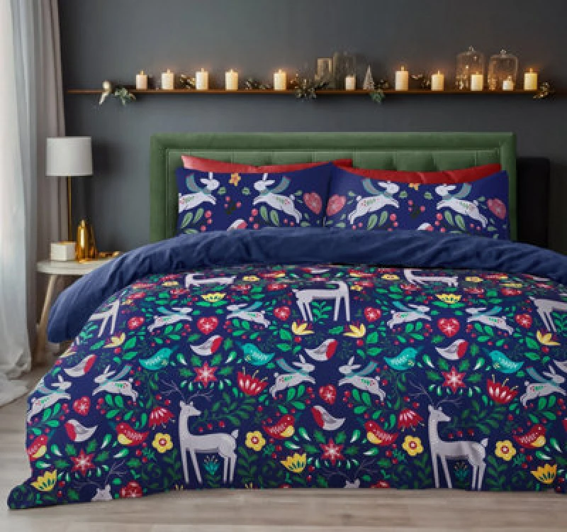 Image of Velosso Nature-Inspired Blue Duvet Cover & Pillowcase Set In Printed Cotton, Smooth Finish With Button Enclosure, Machine Washable - Blue