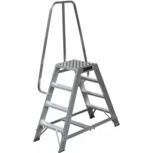 Image of Loops - 1.2m Heavy Duty Double Sided Fixed Step Ladders Safety Handrail & Wide Platform