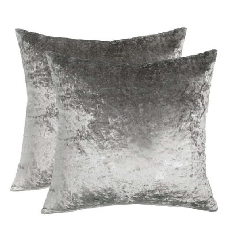 Image of OHS OHS Luxury Crushed Velvet Set of 2 Cushion Covers Plain in Silver Silver One Size Unisex 5027434150205