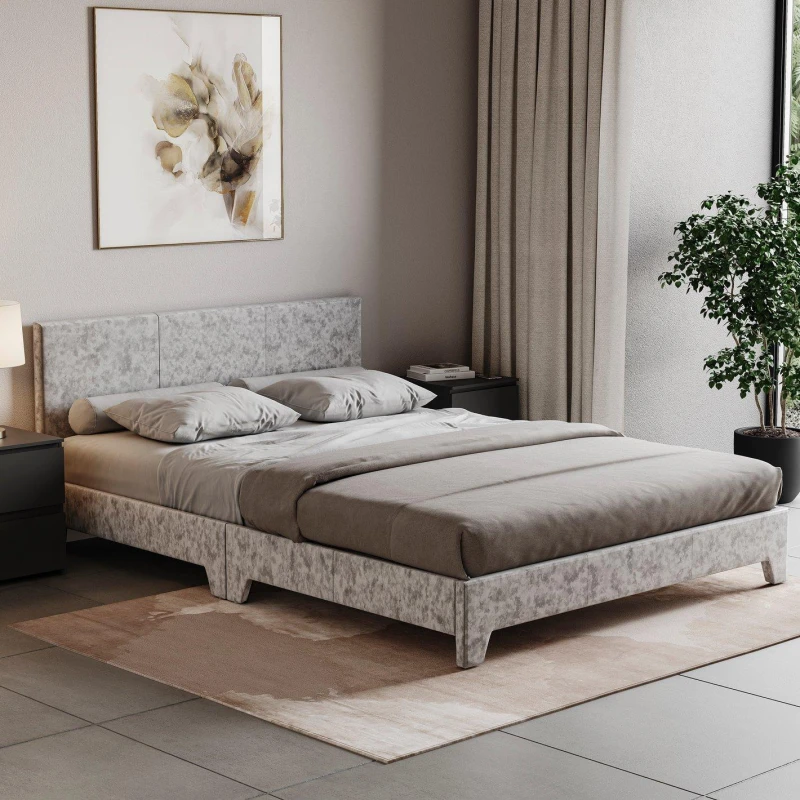 Image of Lassic Victoria King Size Bed & Mattress Set Silver Velvet unisex King Size