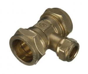 Image of Wickes Brass Compression Reducing Tee - 22 x 15 x 22mm