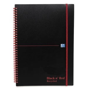 image of Black n Red A5 Poly Cover Wirebound Notebook 90gm2 140 Pages Ruled Recycled Pack of 5