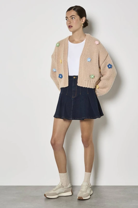 Image of Apricot Womens Pleated Denim Mini Skirt in Blue Size: 14 Blue Female 14