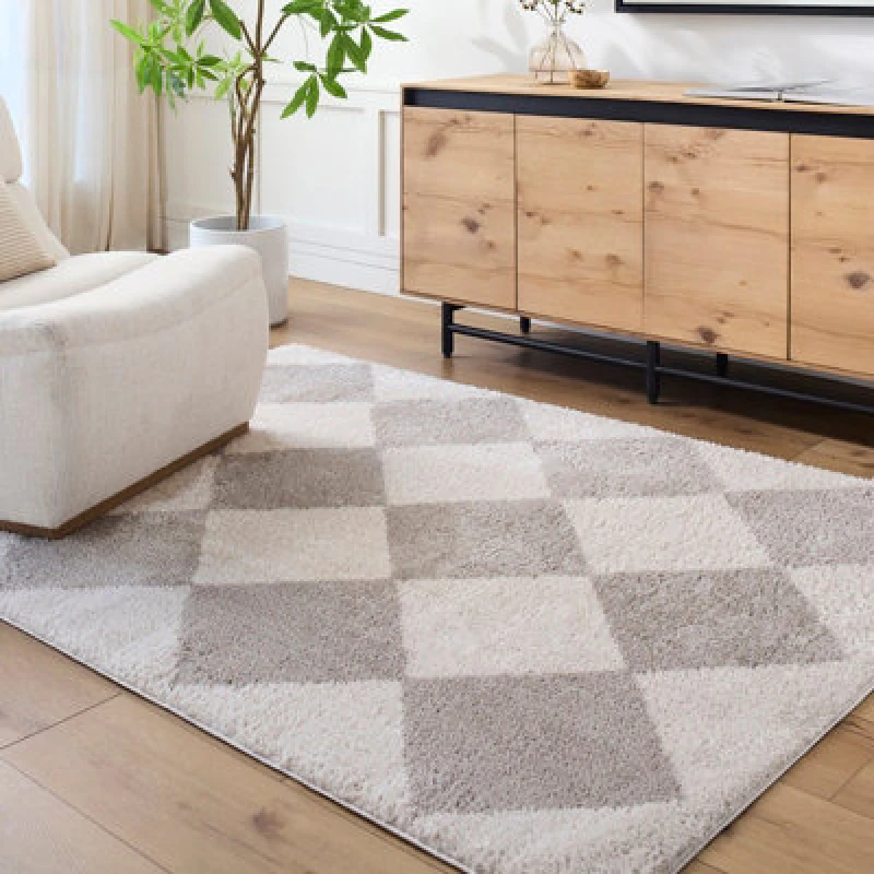 Image of Livabliss Machine Washable Shaggy Diamond Medium Grey Deline Area Rug 200 X 275cm - Easy Care, Ideal For Living Room & Bedroom
