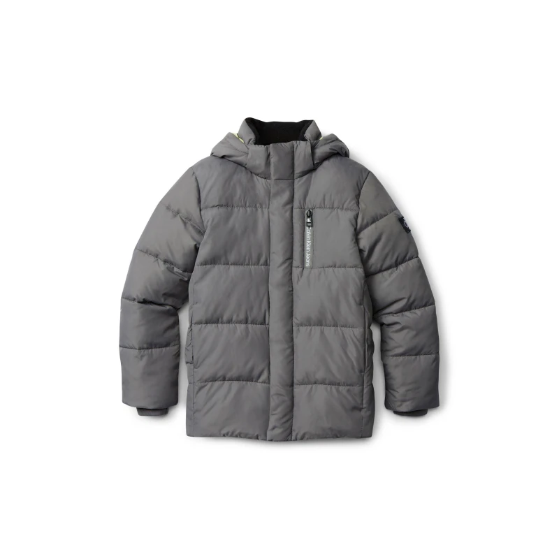 Image of Calvin Klein Jeans Kids Essential Hooded Long Sleeve Short Puffer Jacket Granite Gray male 8Y