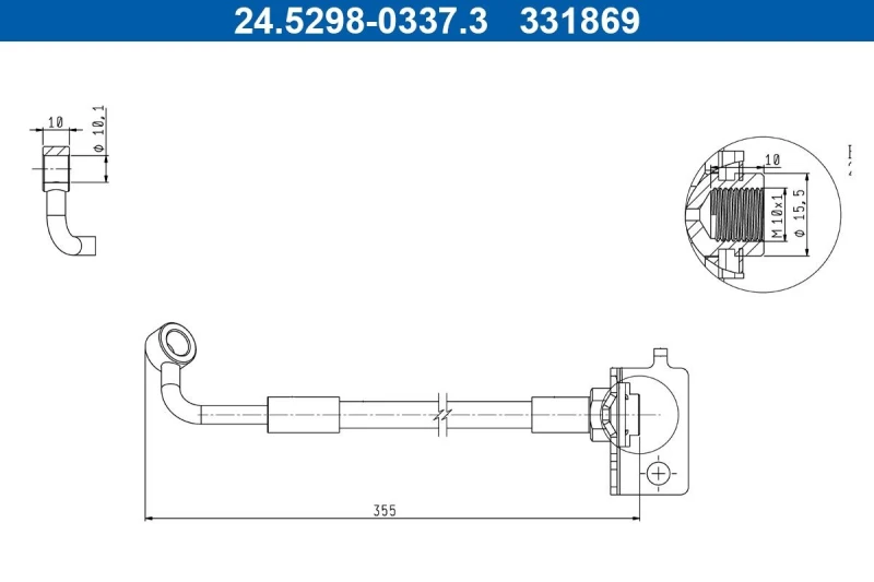 Image of ATE 24.5298-0337.3 Brake Hose without banjo bolt Brake Hose (83)