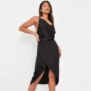 image of Missguided Satin Asym Midi Dress - Black