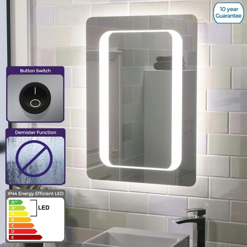 Image of Nes Home Ella LED Illuminated Mirror with Battery Powered Button Switch 500 x 700mm Silver