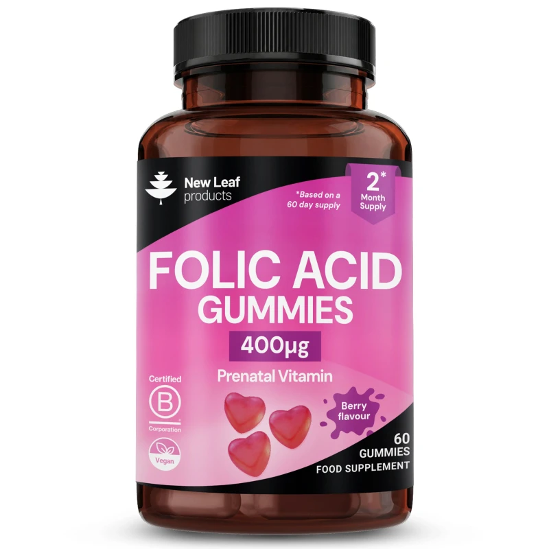 Image of New leaf health Folic Acid Pregnancy Gummies 60 High Strength Folate Vitamins Pink unisex