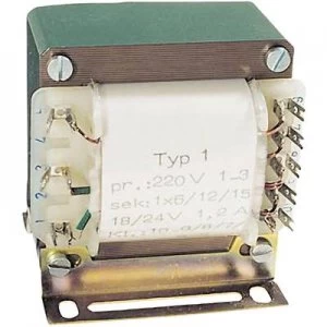 image of Isolation transformer 1 x 230 V 1 x 3 V AC 6 V AC 9 V AC 12 V AC 15 V AC 18 V AC 21 V