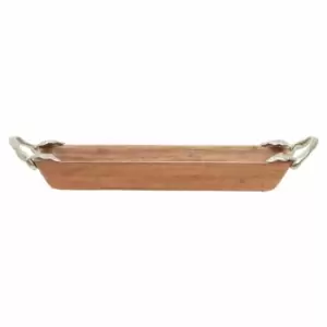 Image of Interiors By Ph Large Rectangular Dish, Acacia Wood, Aluminium Leaf Handles