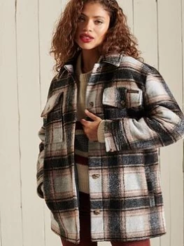 Image of Superdry Check Shacket - White, Multi, Size L, Women