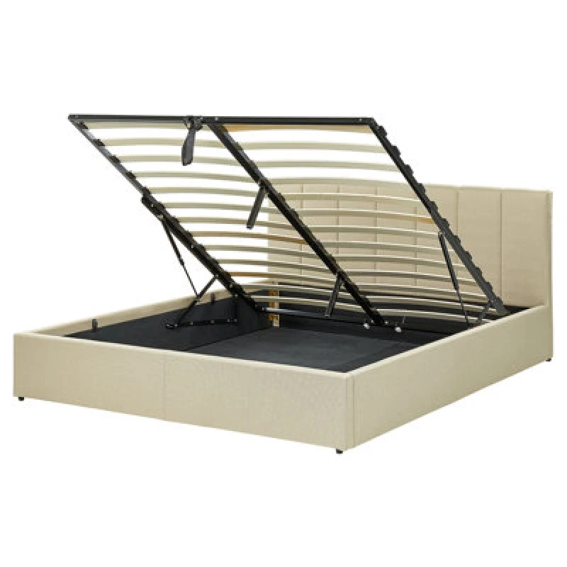 Image of Beliani Ottoman Bed Fabric Dreux 160 X 200 Cm (Eu King Size) Beige