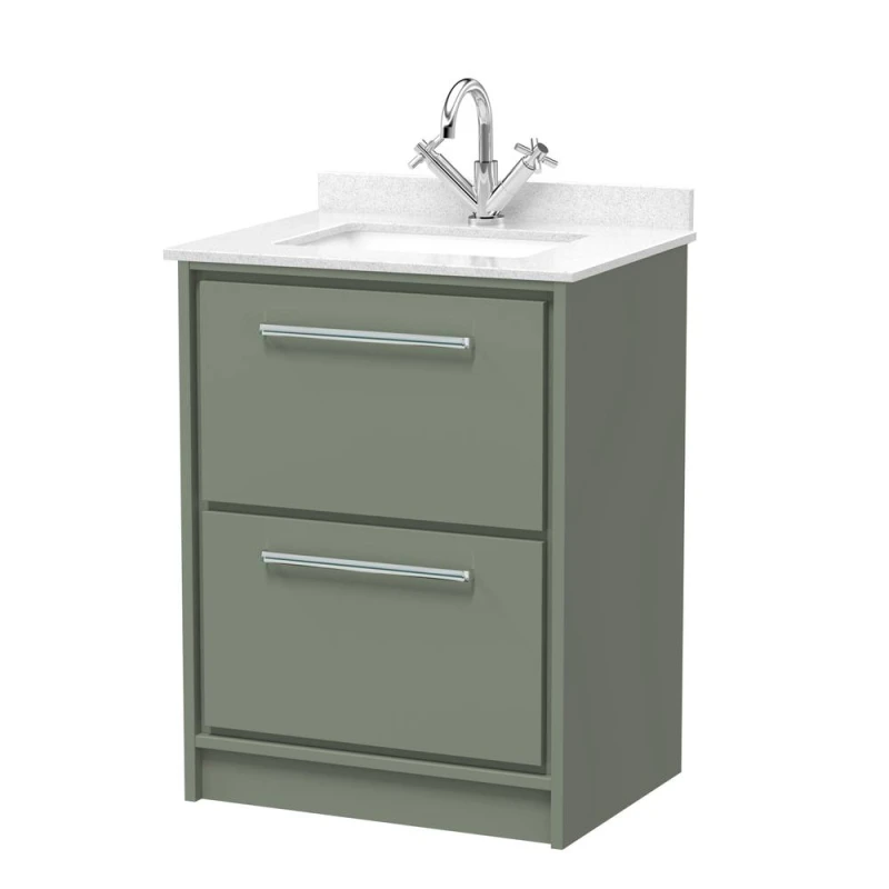 Image of Balterley 600mm Floor Standing 2 Drawer with Marble Worktop Basin - Fern Green Green Unisex