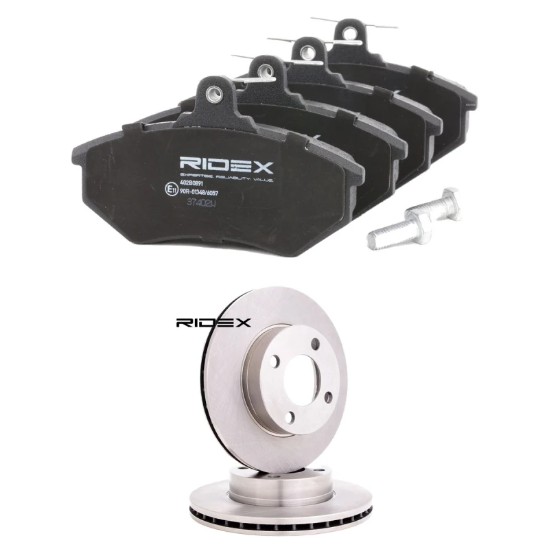 Image of RIDEX 3405B2543 Brake disc and pads set Front Axle, Brake Disc Type: internally vented, not prepared for wear warning indicator Brake Set,disc brakes