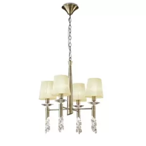 image of Tiffany Pendant 4+4 Light E14+G9, Antique Brass With Cream Shades & Clear Crystal