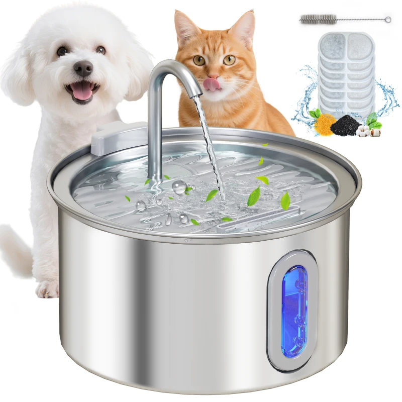 Image of PawHut PawHut 2.5L Cat Water Fountain for Drinking Stainless Steel Ultra-Silent