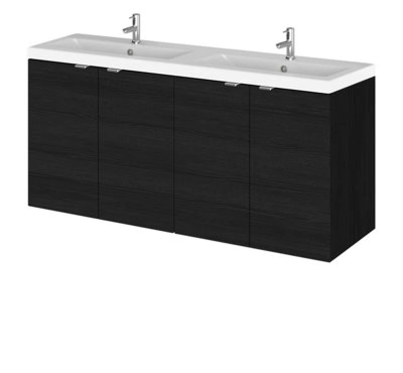 Image of Hudson Reed Fusion Wall Hung 4 Door Vanity Unit & Twin Ceramic Basin, Sink Vanity Unit, Charcoal Black, 1200mm
