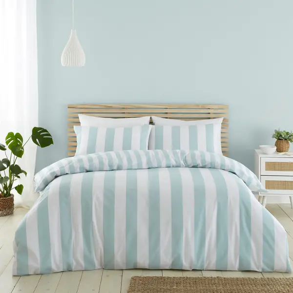 Image of Catherine Lansfield Cove Stripe Seafoam Single Duvet Set One Colour W0BA4 Unisex