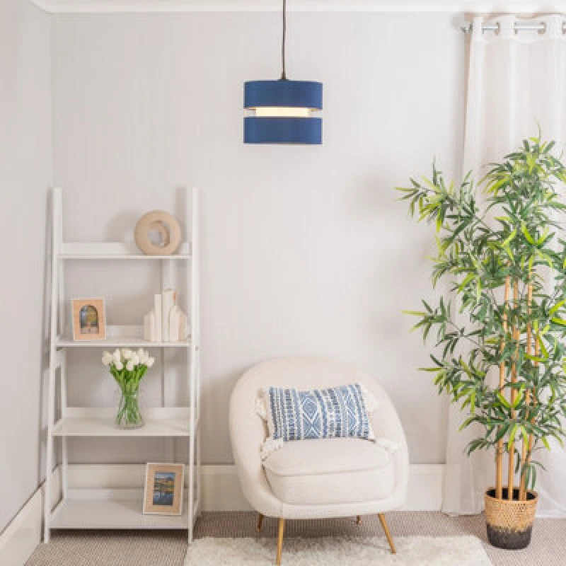 Image of ValueLights Sophia Pair of Easy Fit Small Light Lamp Shades with 10W LED Warm White Bulbs Navy