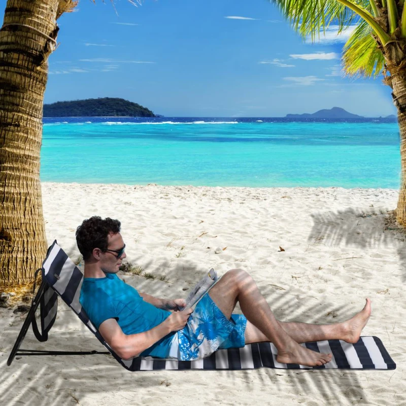 Image of OUTSUNNY Garden Beach Chair Mat, Sun Lounger Seats with Adjustable Back in Blue Blue Unisex