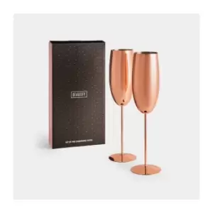 image of Vonshef - BTFY Champagne & Prosecco Flute Glass Copper, Set of 2 Stainless Steel with Gift Box