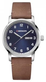 Image of Wenger Attitude Brown Leather Strap Blue Dial 01. Watch
