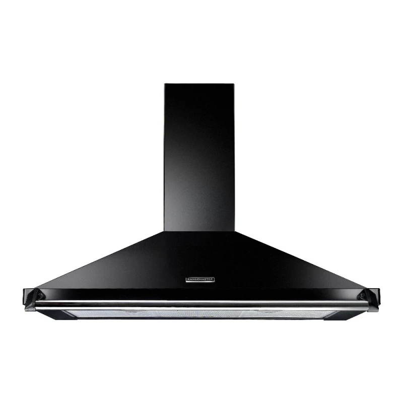 Image of Rangemaster RCLAHDC100BL/C 100cm Classic Chimney Hood With Chrome Rail And Badge - BLACK RCLAHDC100BL/C