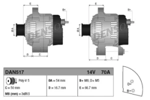 Image of Denso DAN517 Alternator 14 V 70 A