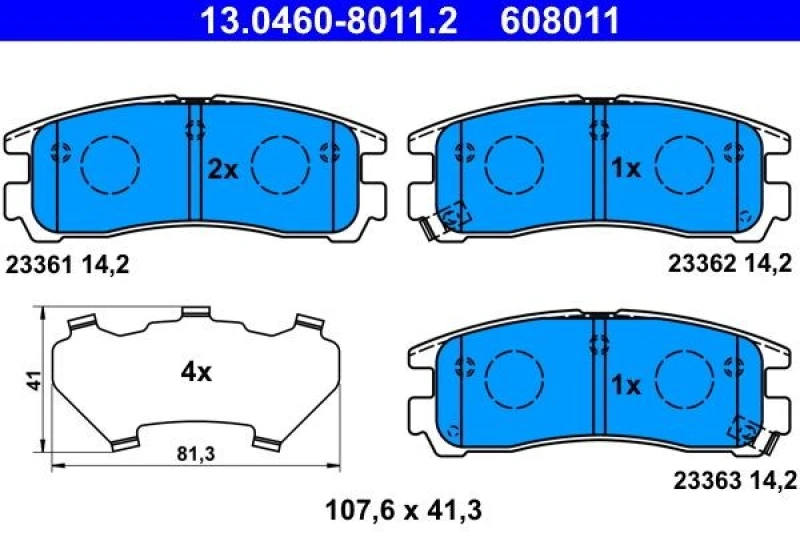 Image of ATE 13.0460-8011.2 Brake pad set with acoustic wear warning, with anti-squeak plate Brake Pad Set,disc brake (402)