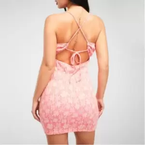 Missguided Textured Floral Tie Cut Out Mini Dress - Pink