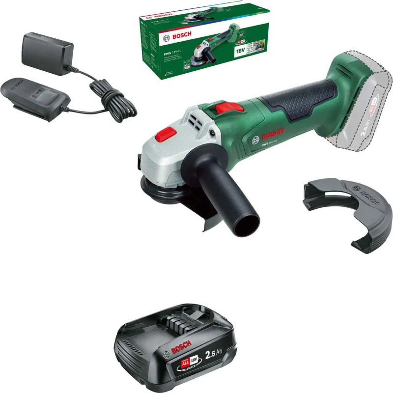 Image of Bosch PWS 18V-70 P4A 18v Cordless Angle Grinder 125mm 1 x 2.5ah Li-ion Charger No Case PWS 18V-70