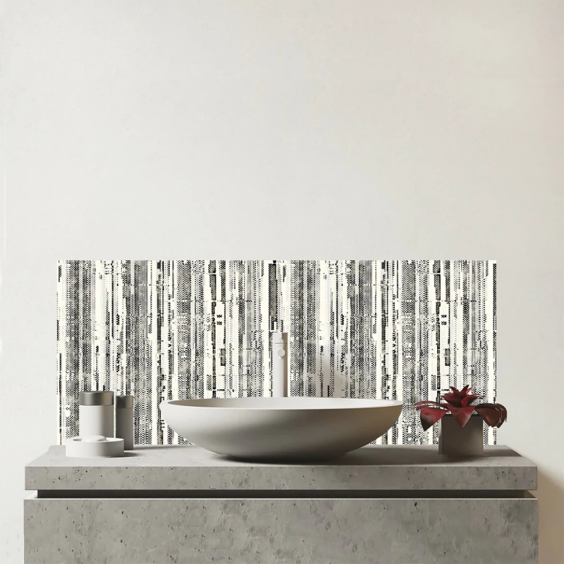 Image of Warren Reed - Designer Washed Out Canvas Pattern Glass Bathroom Splashback in Grey Grey Unisex