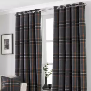 Image of Aviemore Tartan Faux Wool Eyelet Curtains Rust, Rust / 117 x 183cm
